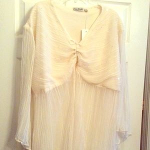 Erica Brooke Cream Sheer Sequin Top Sz 36 SPlus